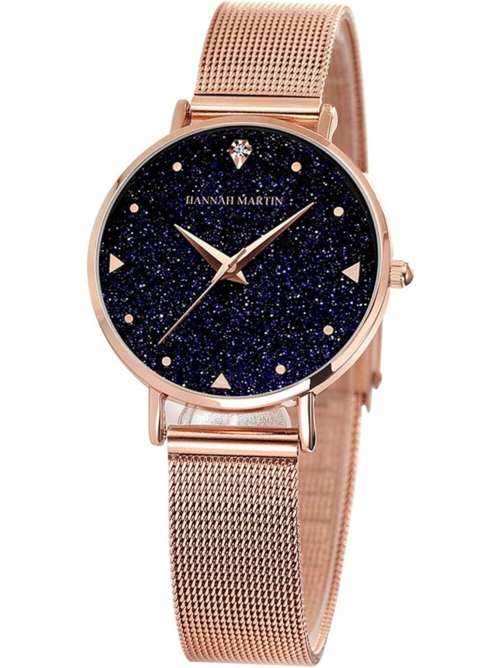 Women's Rose Gold Purple Stainless Steel Mesh Strap Minimalist Slim Dial Watch